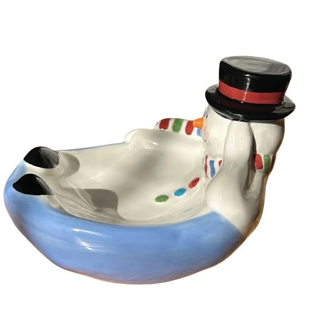 Vintage Flurries Collection Melted Snowman Holiday Christmas Trinket Dish